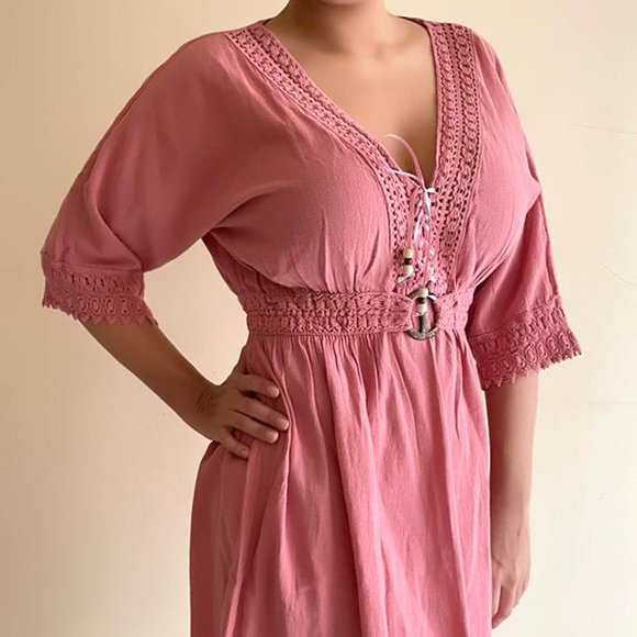 Dresses & Skirts - Women's Mini Dress Beachwear Casual Beach Robes Summer Dress Rose OS